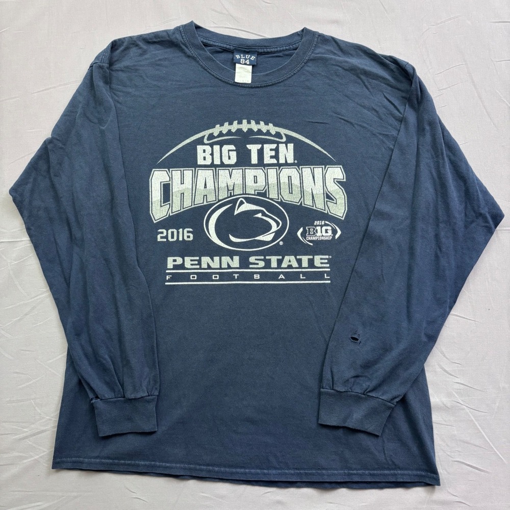 Vtg Blue 84 Penn State 2016 Big Ten Champions Long Sleeve Shirt Mens Large Navy